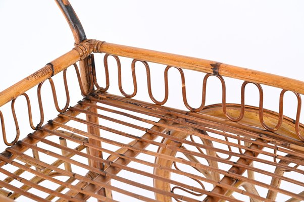 Mid-Century French Riviera Bar Cart in Bamboo and Wicker, 1950s-JDR-1791299