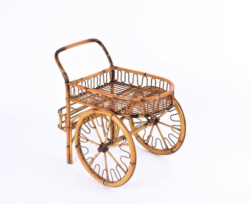 Mid-Century French Riviera Bar Cart in Bamboo and Wicker, 1950s-JDR-1791299