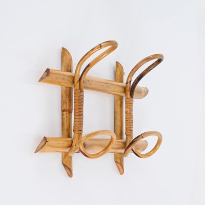 Mid-Century French Riviera Coat Rack in Rattan, Wicker and Bamboo, Italy, 1960s-JDR-1750905