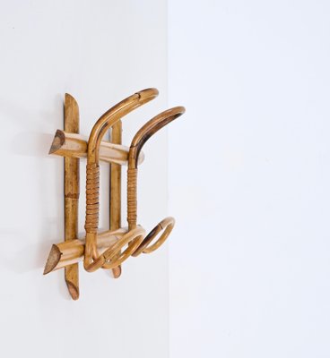 Mid-Century French Riviera Coat Rack in Rattan, Wicker and Bamboo, Italy, 1960s-JDR-1750905