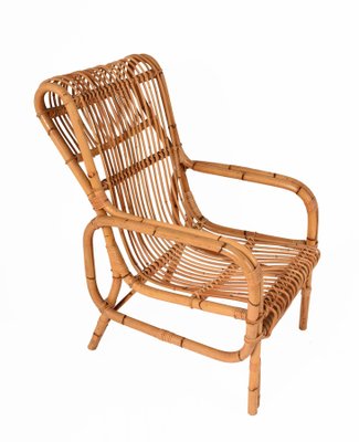 Mid-Century French Riviera Rattan and Bamboo Armchair, Italy, 1960s-JDR-1125540