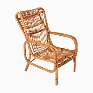 Mid-Century French Riviera Rattan and Bamboo Armchair, Italy, 1960s-JDR-1125540