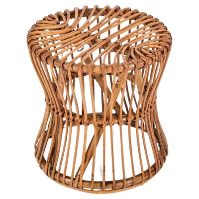 Mid-Century French Riviera Stool in Rattan and Woven Wicker, 1960s-JDR-1778318