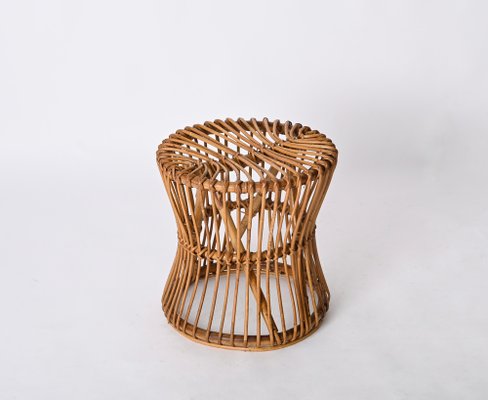 Mid-Century French Riviera Stool in Rattan and Woven Wicker, 1960s-JDR-1778318