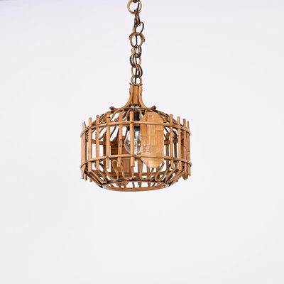 Mid-Century French Riviera Style Bambo & Rattan Rounded Pendant Lamp, 1960s-JDR-1393027