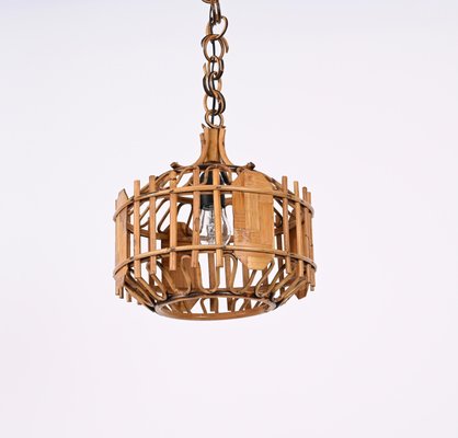 Mid-Century French Riviera Style Bambo & Rattan Rounded Pendant Lamp, 1960s-JDR-1393027