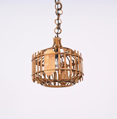 Mid-Century French Riviera Style Bambo & Rattan Rounded Pendant Lamp, 1960s-JDR-1393027