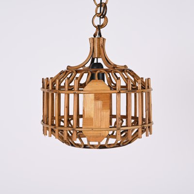 Mid-Century French Riviera Style Bambo & Rattan Rounded Pendant Lamp, 1960s-JDR-1393027