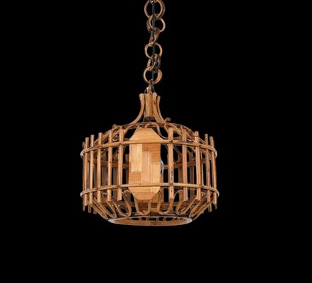 Mid-Century French Riviera Style Bambo & Rattan Rounded Pendant Lamp, 1960s-JDR-1393027