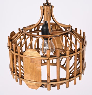 Mid-Century French Riviera Style Bambo & Rattan Rounded Pendant Lamp, 1960s-JDR-1393027