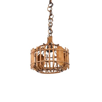 Mid-Century French Riviera Style Bambo & Rattan Rounded Pendant Lamp, 1960s-JDR-1393027