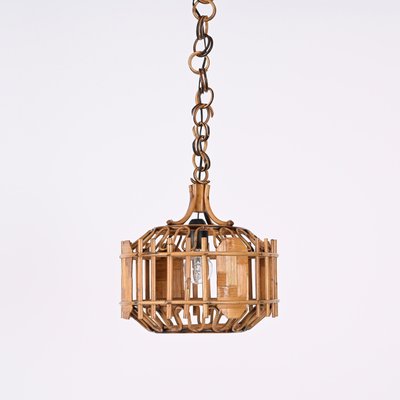 Mid-Century French Riviera Style Bambo & Rattan Rounded Pendant Lamp, 1960s-JDR-1393027