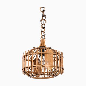 Mid-Century French Riviera Style Bambo & Rattan Rounded Pendant Lamp, 1960s-JDR-1393027