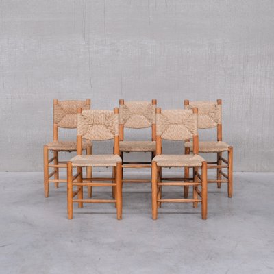 Mid-Century French Rush Model 19 Dining Chairs by Charlotte Perriand, Set of 7-JRP-1311238