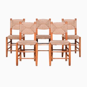 Mid-Century French Rush Model 19 Dining Chairs by Charlotte Perriand, Set of 7-JRP-1311238