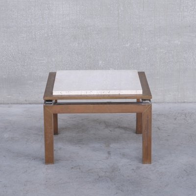 Mid-Century French Side Table in Travertine and Brass-JRP-1253901