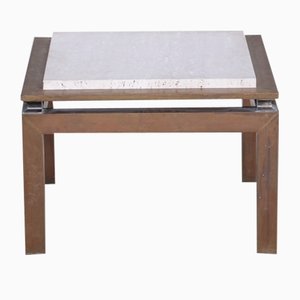 Mid-Century French Side Table in Travertine and Brass-JRP-1253901