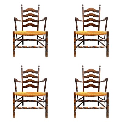 Mid-Century French Straw Mountain Chairs, 1950s, Set of 4-LA-1098581