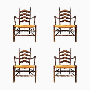 Mid-Century French Straw Mountain Chairs, 1950s, Set of 4-LA-1098581