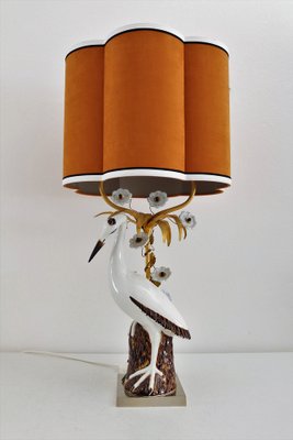 Mid-Century French Table Lamp with Porcelain Crane or Heron and Flowers, 1970s-VNE-1189870