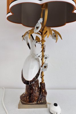 Mid-Century French Table Lamp with Porcelain Crane or Heron and Flowers, 1970s-VNE-1189870