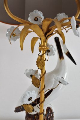 Mid-Century French Table Lamp with Porcelain Crane or Heron and Flowers, 1970s-VNE-1189870