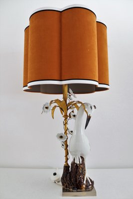 Mid-Century French Table Lamp with Porcelain Crane or Heron and Flowers, 1970s-VNE-1189870