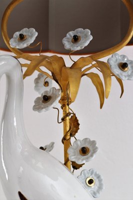 Mid-Century French Table Lamp with Porcelain Crane or Heron and Flowers, 1970s-VNE-1189870