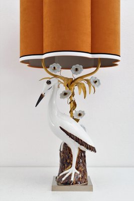 Mid-Century French Table Lamp with Porcelain Crane or Heron and Flowers, 1970s-VNE-1189870