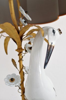 Mid-Century French Table Lamp with Porcelain Crane or Heron and Flowers, 1970s-VNE-1189870