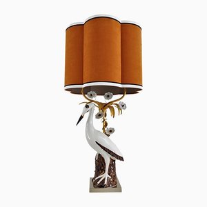 Mid-Century French Table Lamp with Porcelain Crane or Heron and Flowers, 1970s-VNE-1189870