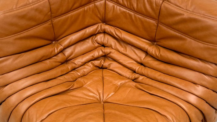 Mid-Century French Togo Cornerseat in Light Brown Leather by Michel Ducaroy for Ligne Roset-XLZ-2041752