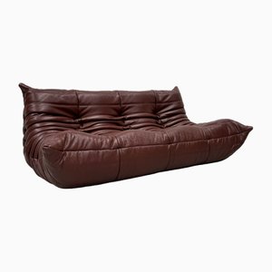 Mid-Century French Togo Sofa in Chestnut Brown Leather by Michel Ducaroy for Ligne Roset-XLZ-2025924