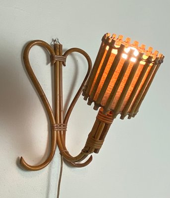 Mid-Century French Wall Lamp in Rattan by Louis Sognot-WZZ-1228930