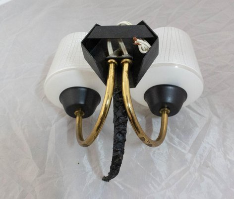 Mid-Century French Wall Sconce with 2-Light Original Glass and Brass, 1940s-RIU-750445