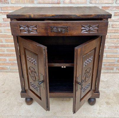 Mid-Century French Walnut Chest Table with Drawer and Double Door, 1950s-NOU-1816414