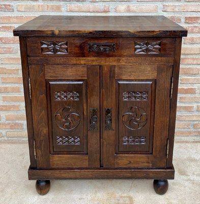 Mid-Century French Walnut Chest Table with Drawer and Double Door, 1950s-NOU-1816414