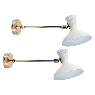 Mid-Century French White Brass Articulating Potence Sconces, 1950s, Set of 2-OE-897895