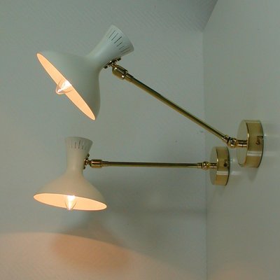 Mid-Century French White Brass Articulating Potence Sconces, 1950s, Set of 2-OE-897895