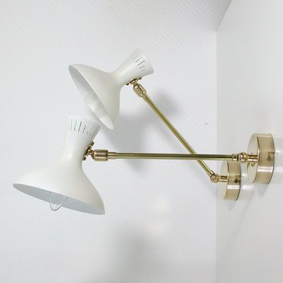 Mid-Century French White Brass Articulating Potence Sconces, 1950s, Set of 2-OE-897895