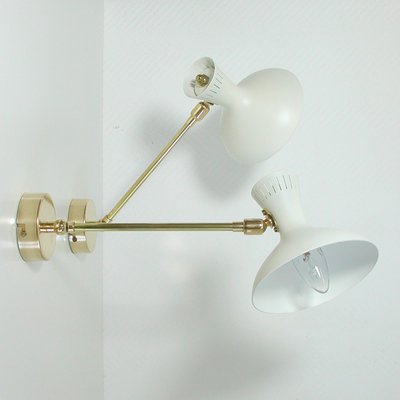 Mid-Century French White Brass Articulating Potence Sconces, 1950s, Set of 2-OE-897895