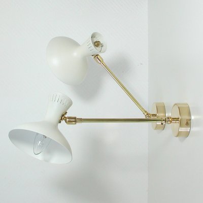 Mid-Century French White Brass Articulating Potence Sconces, 1950s, Set of 2-OE-897895