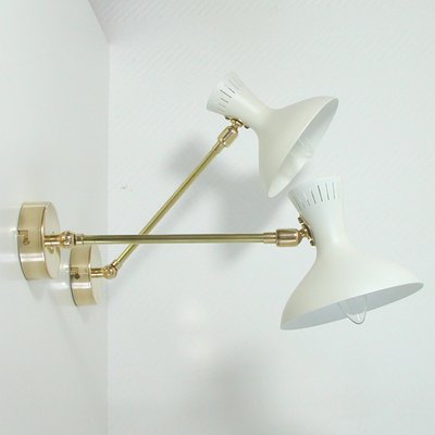 Mid-Century French White Brass Articulating Potence Sconces, 1950s, Set of 2-OE-897895