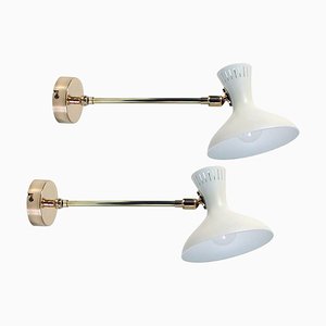 Mid-Century French White Brass Articulating Potence Sconces, 1950s, Set of 2-OE-897895