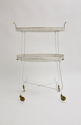 Mid-Century French White Perforated Metal Bar Cart, 1950s-NB-582375