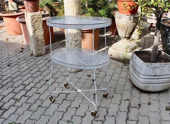 Mid-Century French White Perforated Metal Bar Cart, 1950s-NB-582375