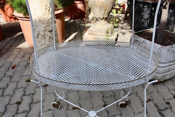 Mid-Century French White Perforated Metal Bar Cart, 1950s-NB-582375