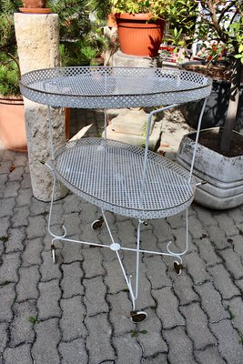 Mid-Century French White Perforated Metal Bar Cart, 1950s-NB-582375