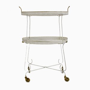 Mid-Century French White Perforated Metal Bar Cart, 1950s-NB-582375