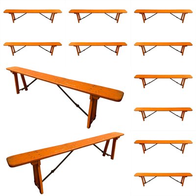 Mid-Century French Wood of Guinguette Village Folding Benches, 1960s, Set of 12-LA-1316938